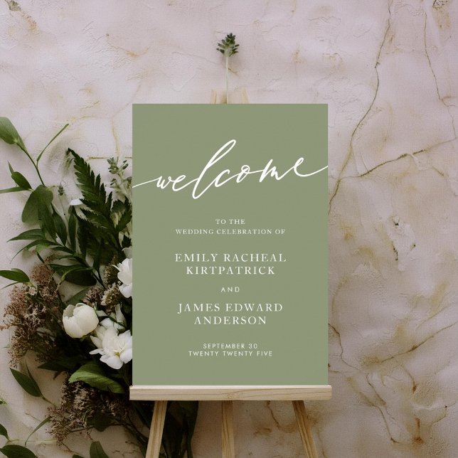 Affiche Sage Green Welcome Calligraphie Mariage simple (Créateur téléchargé)