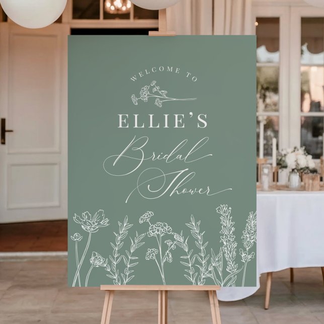 Affiche Sage Green Wildflower Bridal Shower Welcome Sign (Créateur téléchargé)