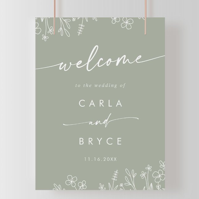 Affiche Sage Green Wildflower DIY Wedding Welcome Sign (Créateur téléchargé)