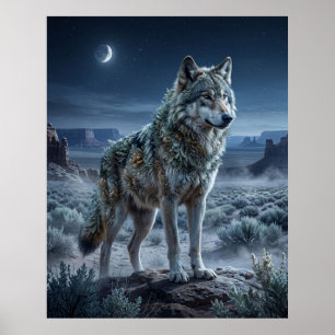 Affiche Sage Loup Lune Déserte