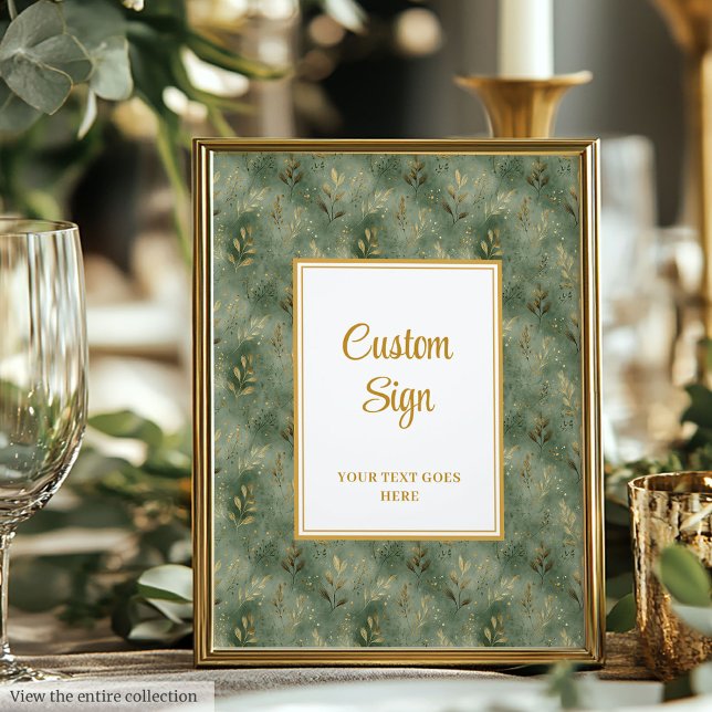 Affiche Sage minimal Vert Gold Foliing Panneau personnalis (Minimal Sage Green Gold Foliage Custom Poster)