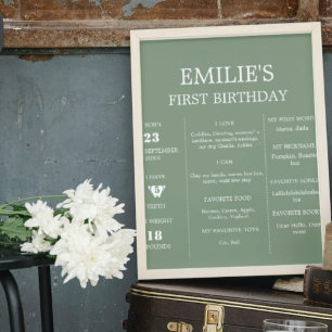 Affiche Sage moderne Vert bébé 1er anniversaire Jalon Sign