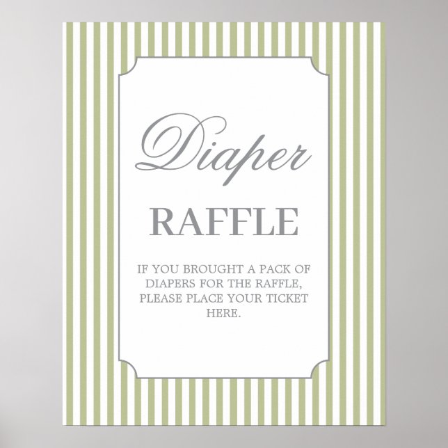 Affiche Sage Stripes Baby Shower Diaper Raffle Sign (Devant)