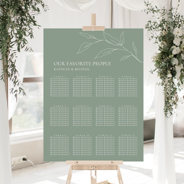 Affiche Sage Vert Feuille d'olive Mariage 12 Table Sièges (Créateur téléchargé)