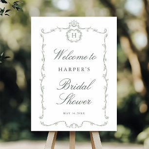Affiche Sage vert moderne classique French Baby Shower