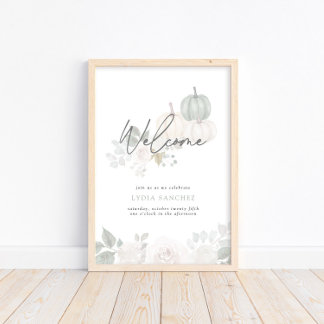 Affiche Sage & White - Floral Citrouille Automne Bienvenue