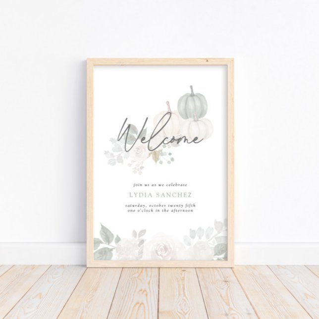 Affiche Sage & White - Floral Citrouille Automne Bienvenue (Available for print and digital download!)