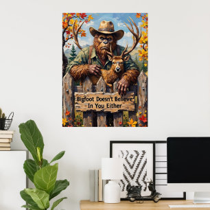 Affiche Sagesse des bois : Bigfoot, Elk, et la clôture