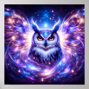 Affiche Sagesse Mystique Cosmique Chouette Spirituelle Cél