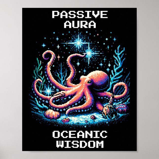 Affiche Sagesse Océanique Aura Pixel Poulpe Style de Joueu (Devant)