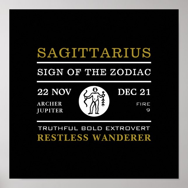 Affiche Sagittaire Signe du Zodiaque, Astrologique (Devant)