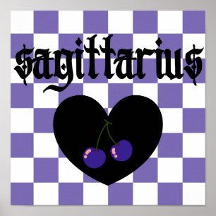 Affiche Sagittarius Gothique Esthétique À damiers Cerise A