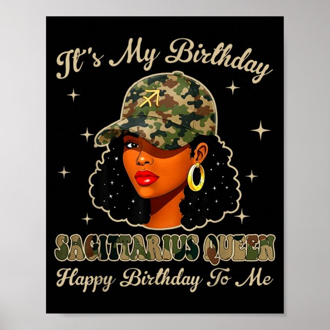 Affiche Sagittarius Queen Black Woman With Cap Camo Afro G (Devant)