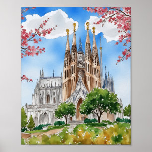 Affiche Sagrada Familia Barcelone Espagne Aquarelle