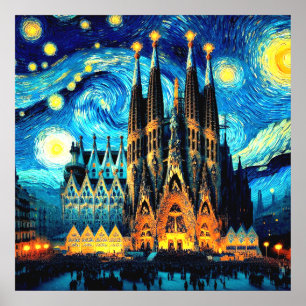 Affiche Sagrada Familia étoilée Barcelone