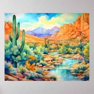 Affiche Saguaro Cactus Arizona Aquarelle Paysage