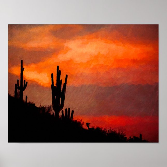 Affiche Saguaro Cactus Silhouette Arizona Red Sunset (Devant)