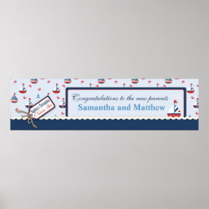Affiche Sailboats Nautical Baptism Banner Made to Order