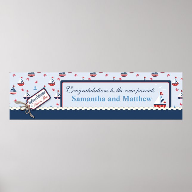 Affiche Sailboats Nautical Baptism Banner Made to Order (Devant)