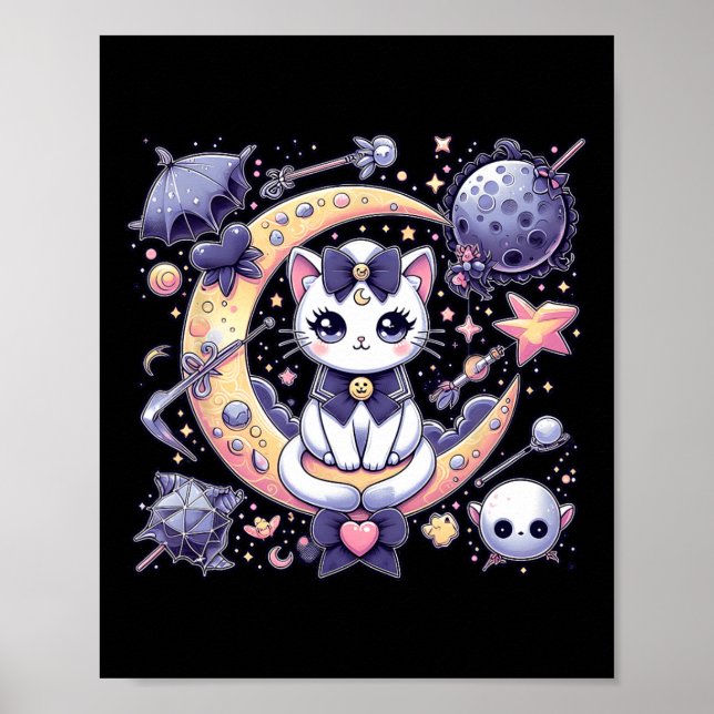 Affiche Sailor Meow mignonne Lune Chat Espace Magique Goth (Devant)