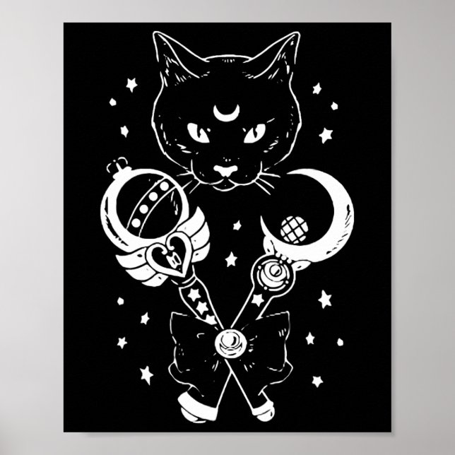 Affiche Sailor Meow mignonne Lune Chat Espace Magique Goth (Devant)