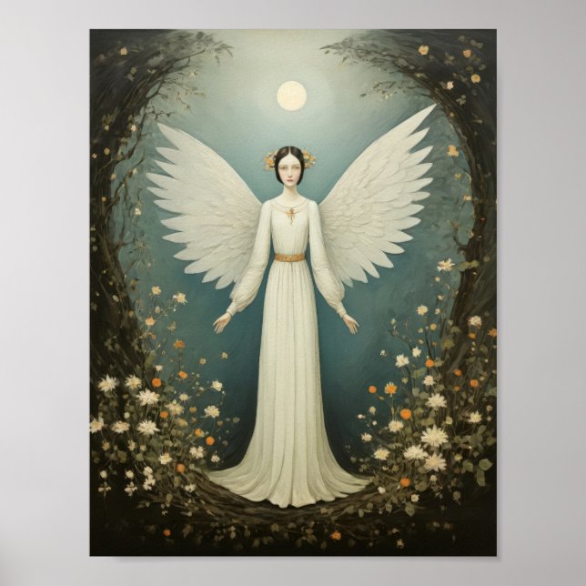 Affiche Saint ange avec ailes, entre les fleurs (Devant)
