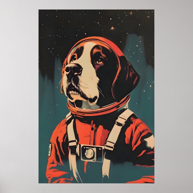 Affiche Saint Bernard Astronaut Poster, St Bernard Retro (Devant)