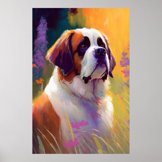 Affiche Saint Bernard Chien Animal Portrait Peinture Anima (Devant)