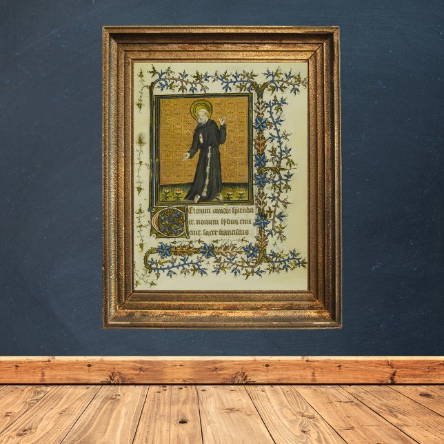 Affiche Saint François d'Assise Manuscrit médiéval (Saint Francis of Assisi Medieval Manuscript Catholic Christian Poster)