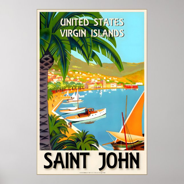 Affiche Saint John Îles Vierges américaines Voyage aux Car (Devant)