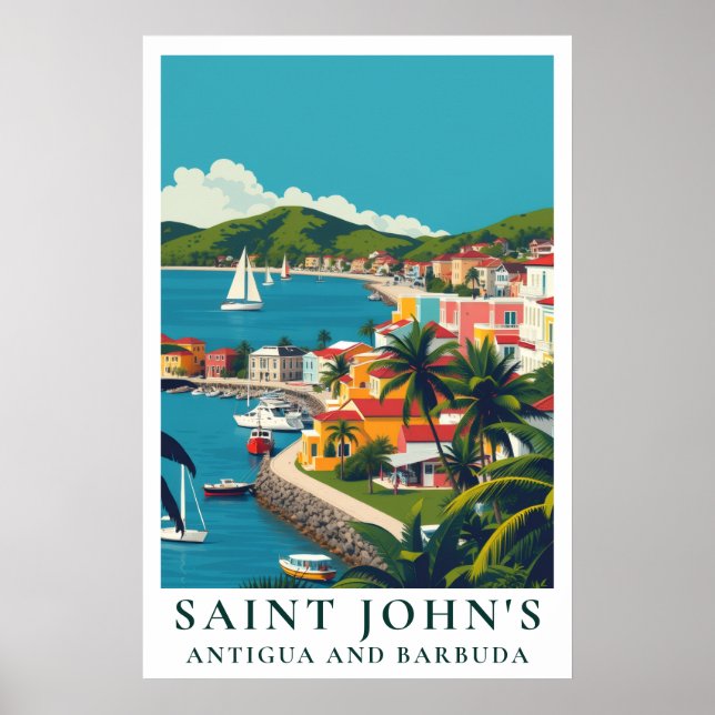 Affiche Saint John's Antigua-et-Barbuda Voyage Rétro (Devant)