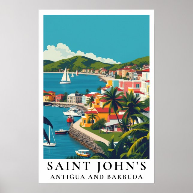 Affiche Saint John's Antigua-et-Barbuda Voyage Rétro (Devant)