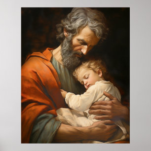 Affiche Saint Joseph et l'enfant Jésus religieux