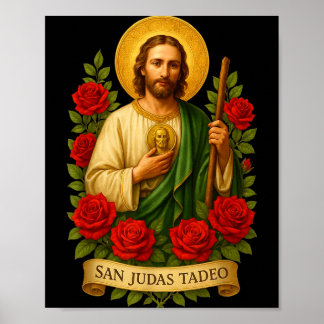 Affiche Saint Jude Thaddeus Art Catholique Avec Roses Roug