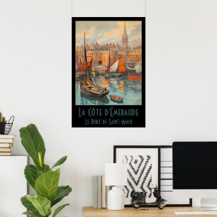 Affiche Saint Malo, France, Art de l'affiche de voyage vin