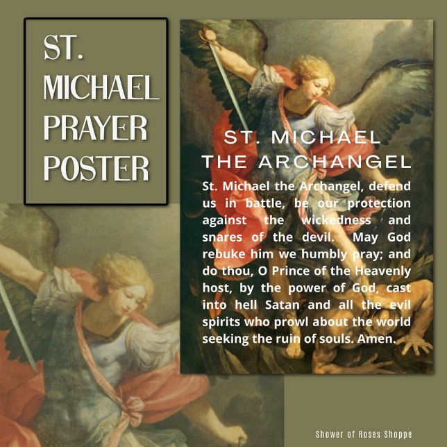Affiche Saint Michel la prière de l'archange avec un texte (Powerful traditional Catholic  prayer to St. Michael the Archangel)
