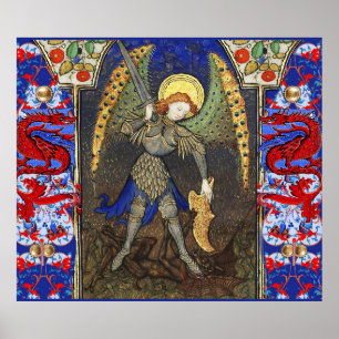 Affiche Saint Michel l'Archange avec le diable, Dragons ro