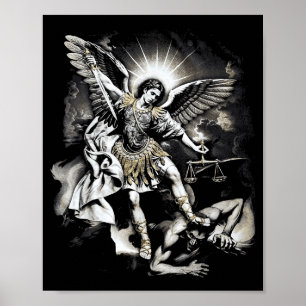 Affiche Saint Michel vainquant Satan Archange Guerrier 