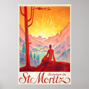 Affiche Saint-Moritz Randonnée Montagnes Alpes suisses Sui