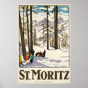 Affiche Saint Moritz Station de ski alpin Suisse Hiver Ski