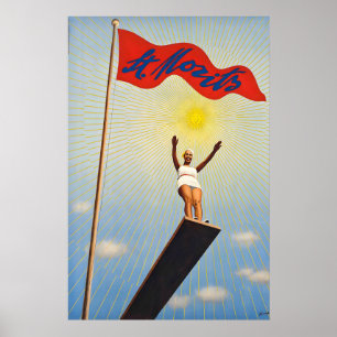 Affiche Saint Moritz Suisse Été Voyage Vintage