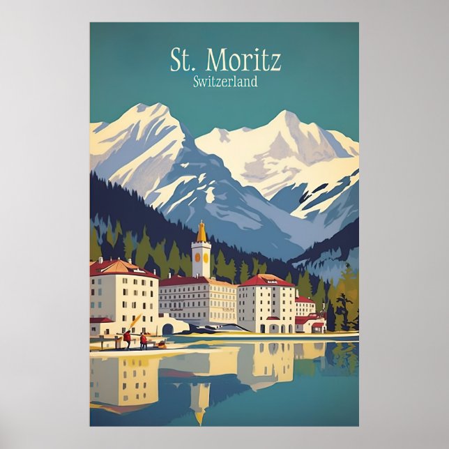 Affiche Saint Moritz, Suisse Ski Travel (Devant)