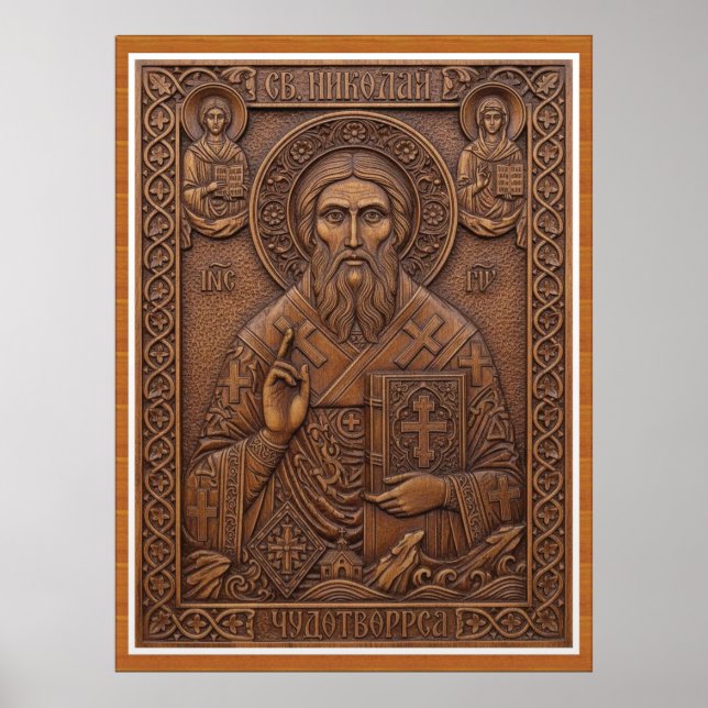 Affiche Saint Nicholas,Virgin new wood orthodox letters (Devant)
