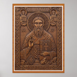 Affiche Saint Nicolas, lettres orthodoxes en bois vierge n
