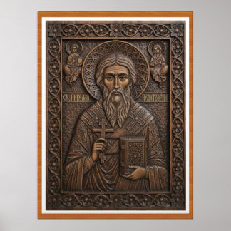 Affiche Saint Nicolas, lettres orthodoxes en bois vierge n
