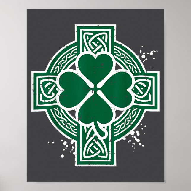 Affiche Saint-Patrick Céltique Nœud Trèfle Croix Irlandais (Devant)