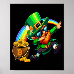 Affiche Saint-Patrick Dabbing Bitcoin Arc-en-ciel Leprecha
