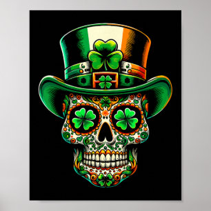 Affiche Saint-Patrick irlandais crâne en sucre jour des mo