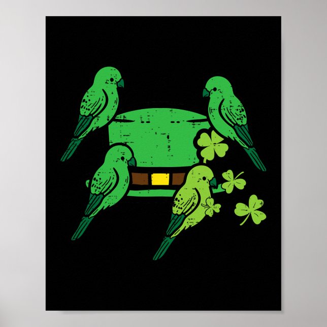 Affiche Saint Patrick Jour Oiseaux Casquettes Saint Paddys (Devant)