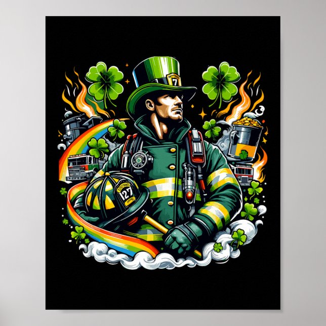 Affiche Saint-Patrick Men pompiers jour de la Saint-Patric (Devant)